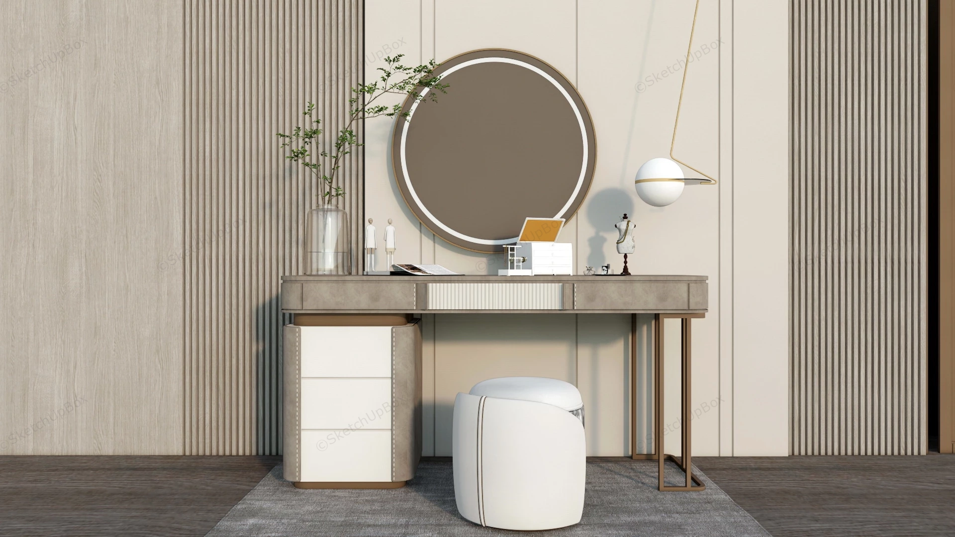 Luxury Leather Dressing Table Set sketchup model preview - SketchupBox