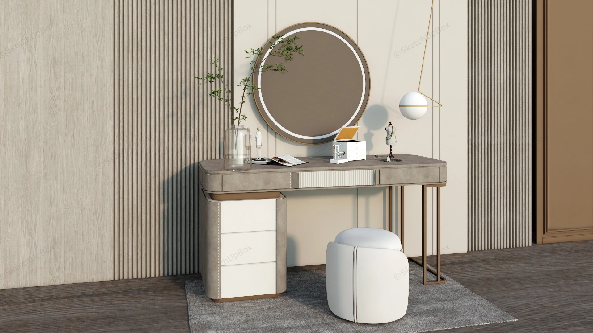 Luxury Leather Dressing Table Set sketchup model preview - SketchupBox