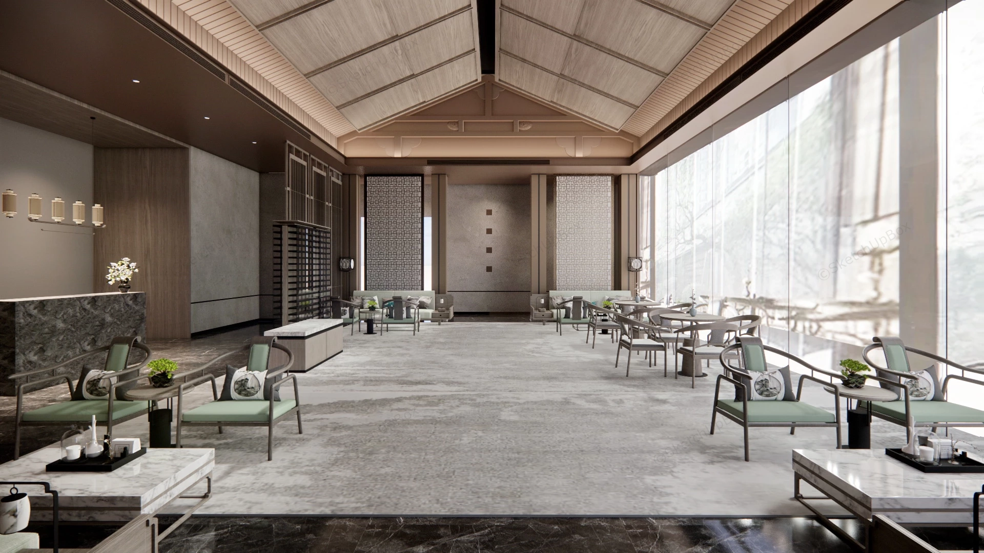 Chinese Style Hotel Reception Hall sketchup model preview - SketchupBox