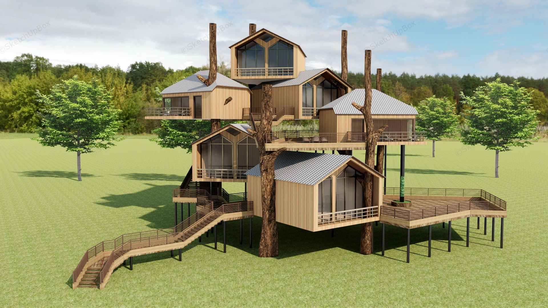 Rustic Treehouse Hotel sketchup model preview - SketchupBox