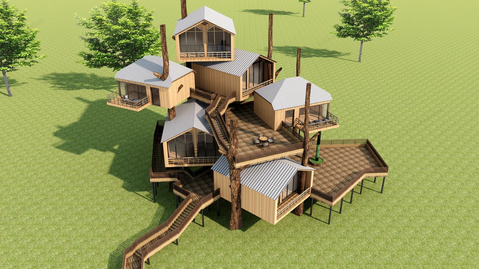 Rustic Treehouse Hotel sketchup model preview - SketchupBox