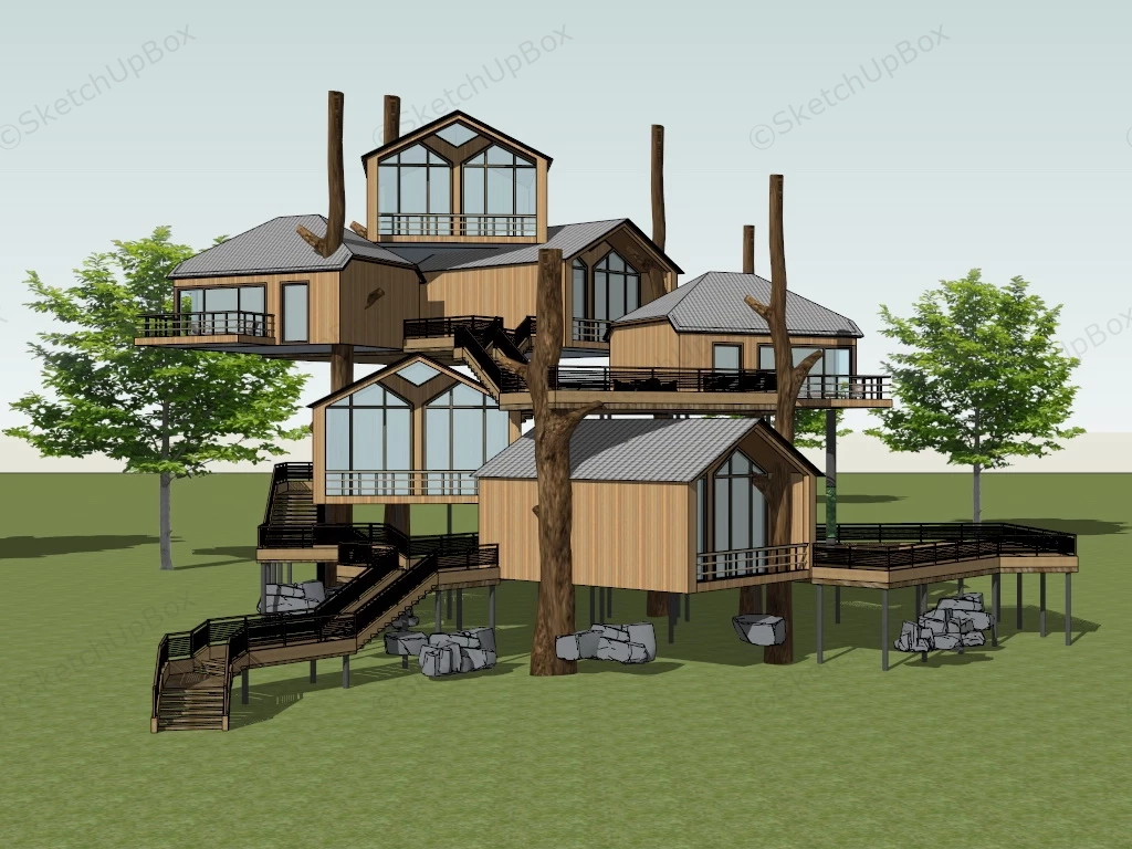 Rustic Treehouse Hotel sketchup model preview - SketchupBox