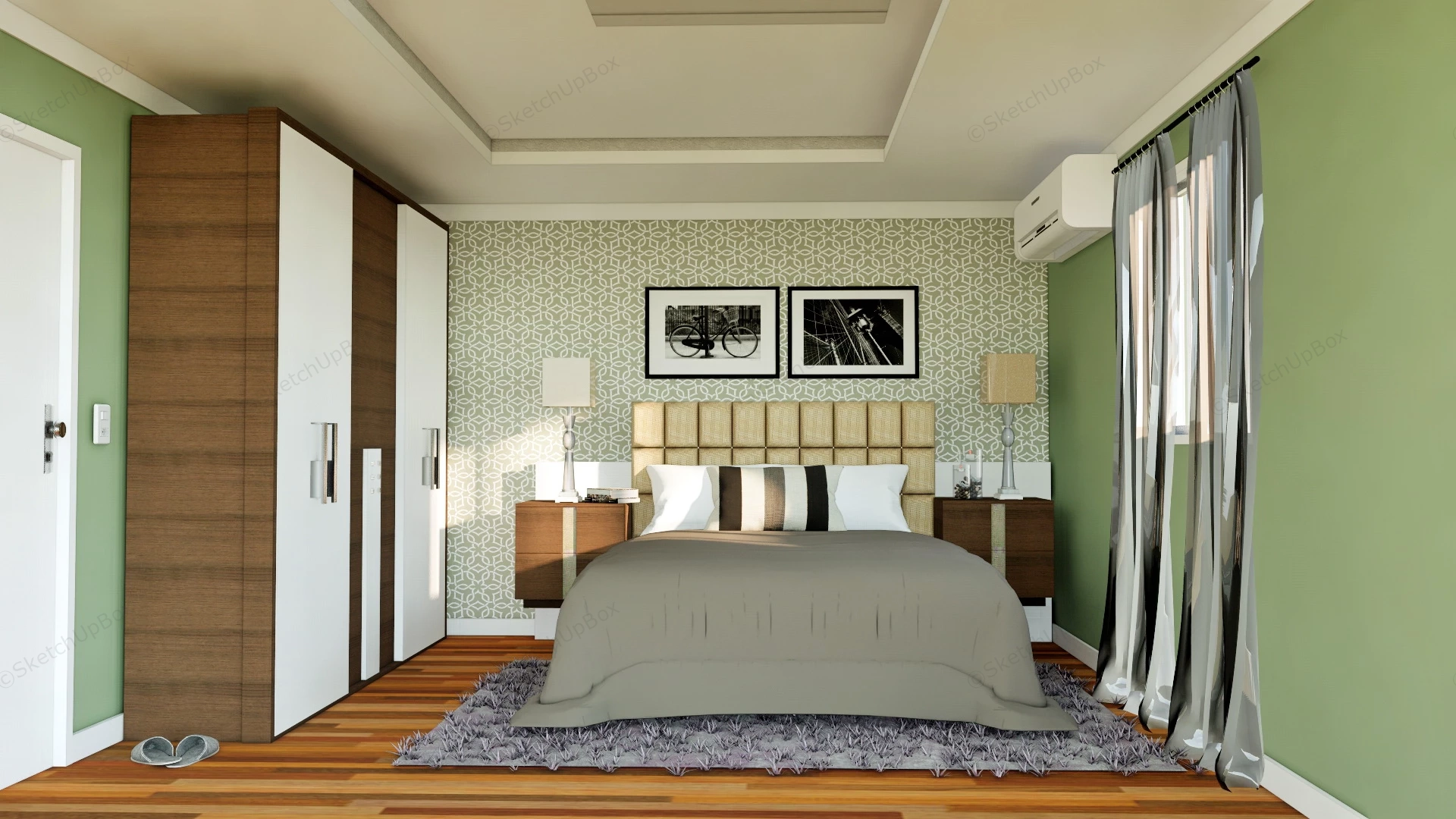 Retro Vintage Bedroom Idea sketchup model preview - SketchupBox