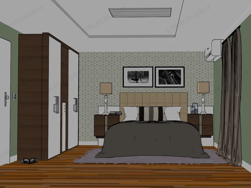 Retro Vintage Bedroom Idea sketchup model preview - SketchupBox