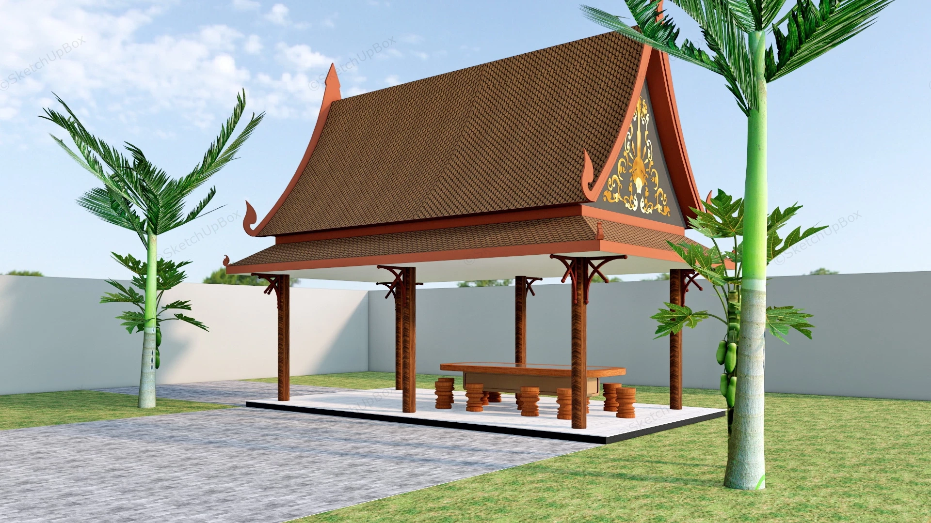 Thai Style Pavilion sketchup model preview - SketchupBox