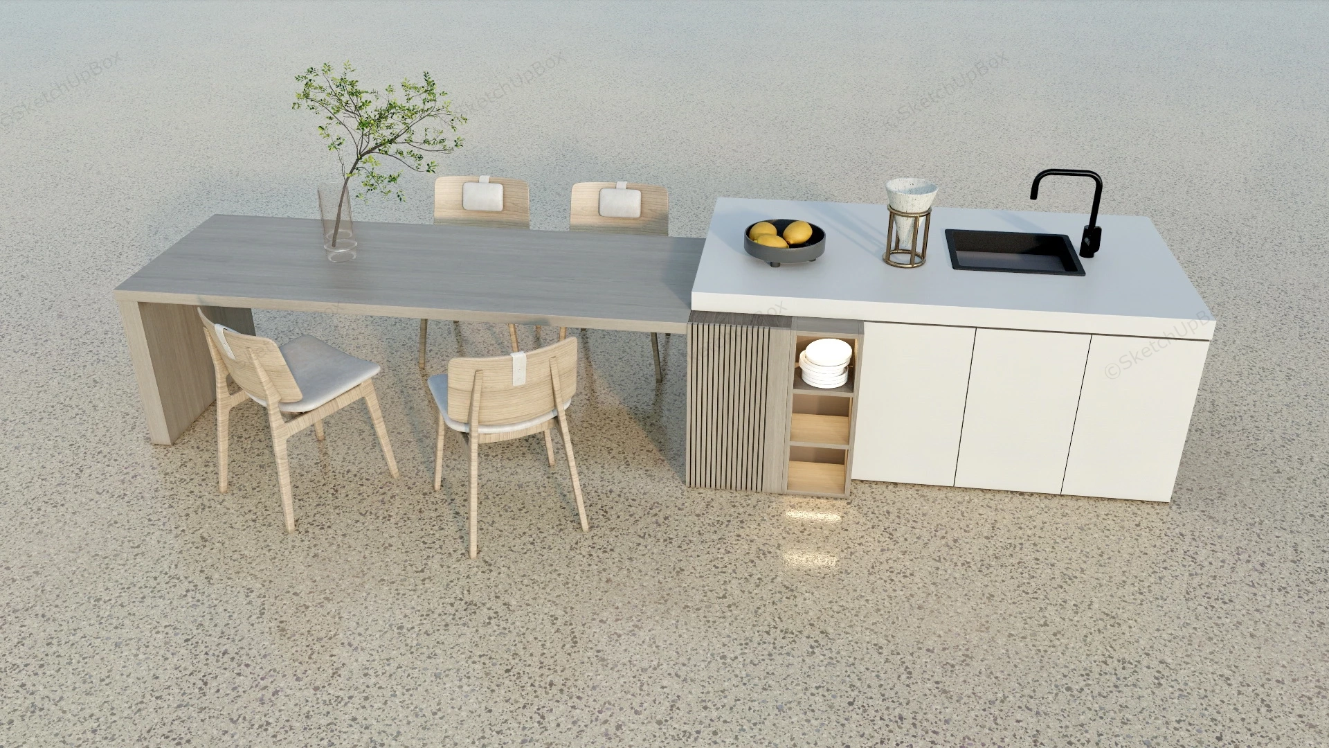 Kitchen Island With Dining Table Attached sketchup model preview - SketchupBox