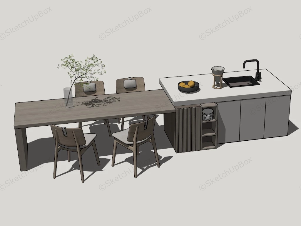 Kitchen Island With Dining Table Attached sketchup model preview - SketchupBox