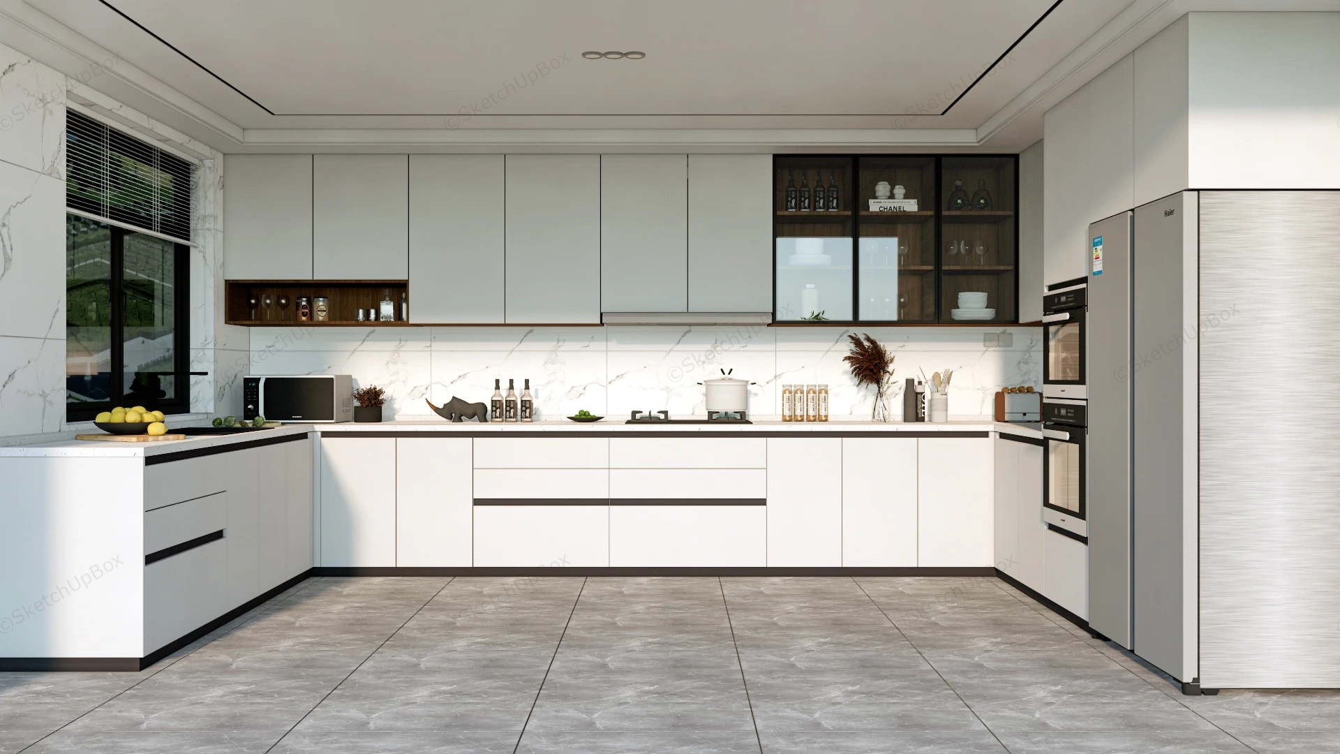 White U Shsped Kitchen Design sketchup model preview - SketchupBox