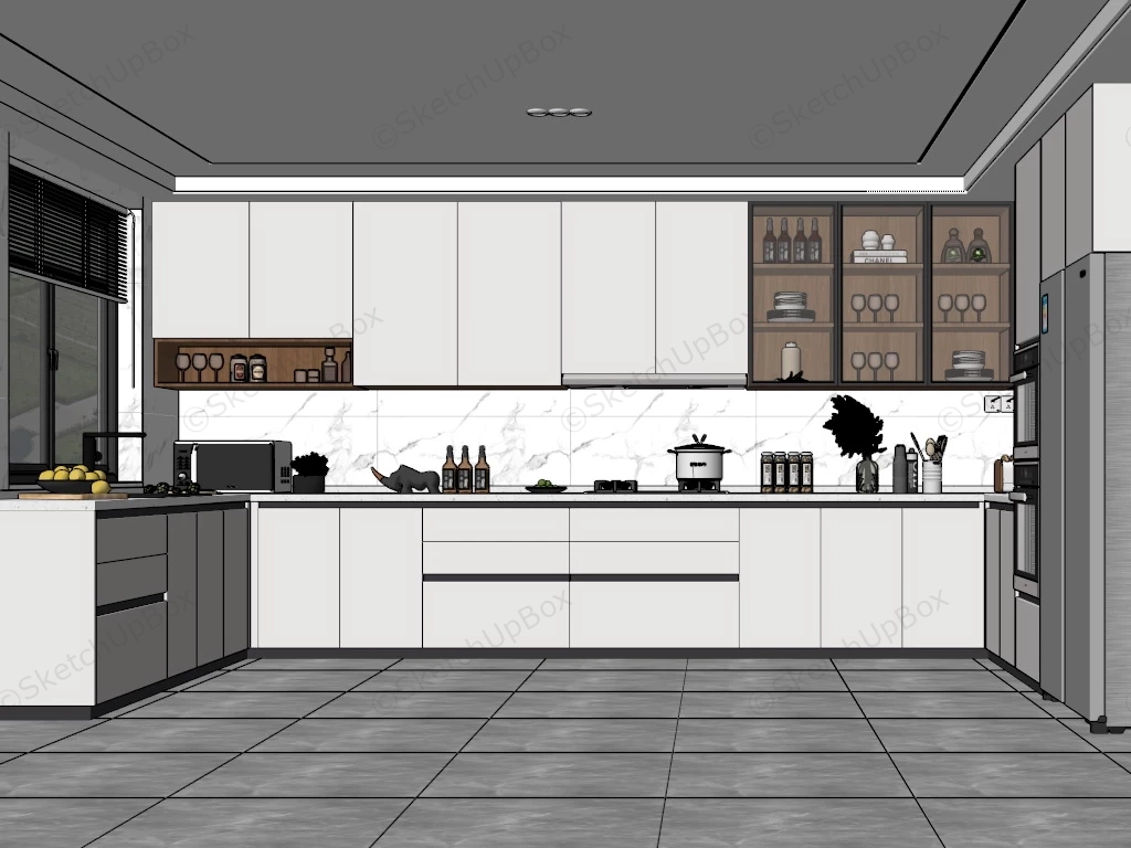 White U Shsped Kitchen Design sketchup model preview - SketchupBox