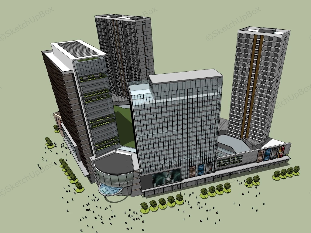 Modern Shopping Mall And Office Complex sketchup model preview - SketchupBox