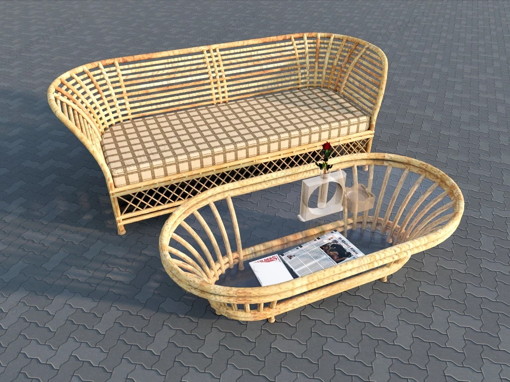 Rattan Sofa And Coffee Table Set sketchup model preview - SketchupBox