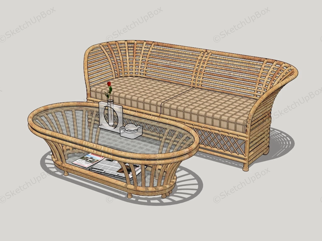 Rattan Sofa And Coffee Table Set sketchup model preview - SketchupBox