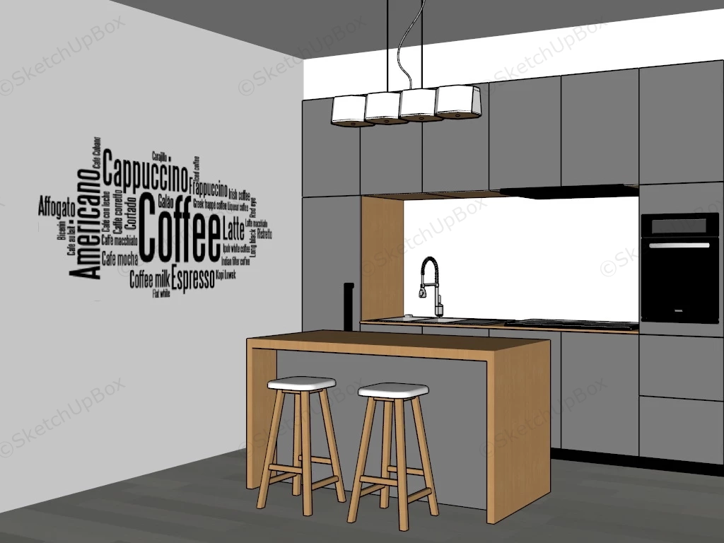 Mini Kitchen With Island sketchup model preview - SketchupBox