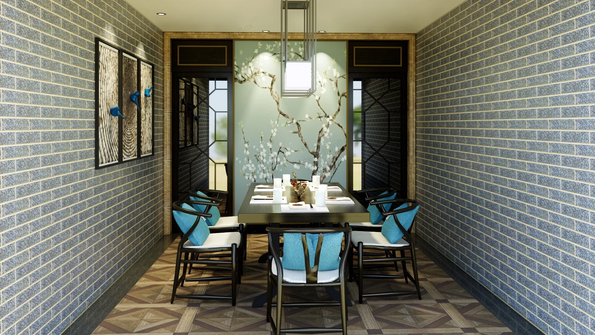 Chinese Style Dining Room Design sketchup model preview - SketchupBox