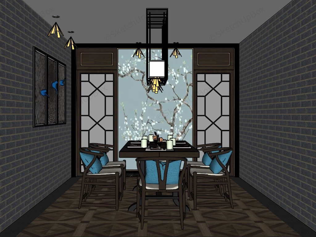 Chinese Style Dining Room Design sketchup model preview - SketchupBox