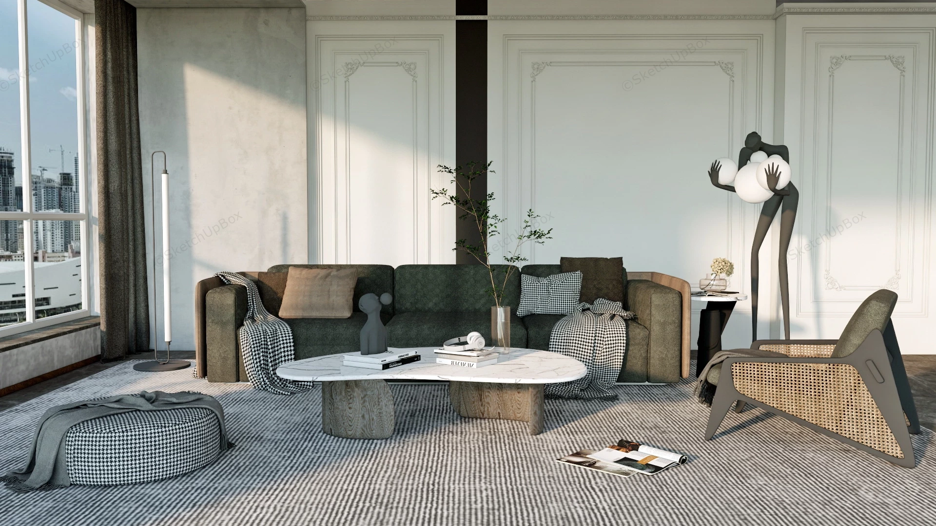 Wabi Sabi Modern Living Room Ideas sketchup model preview - SketchupBox