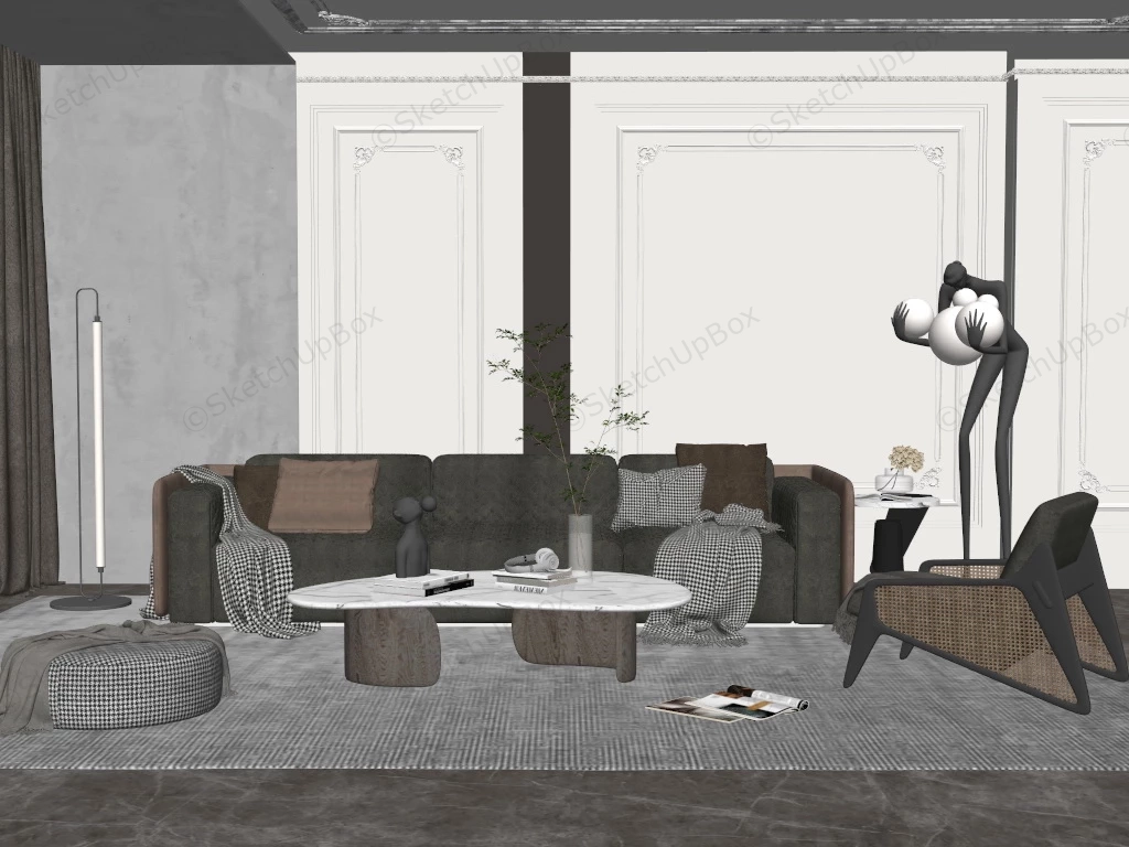 Wabi Sabi Modern Living Room Ideas sketchup model preview - SketchupBox