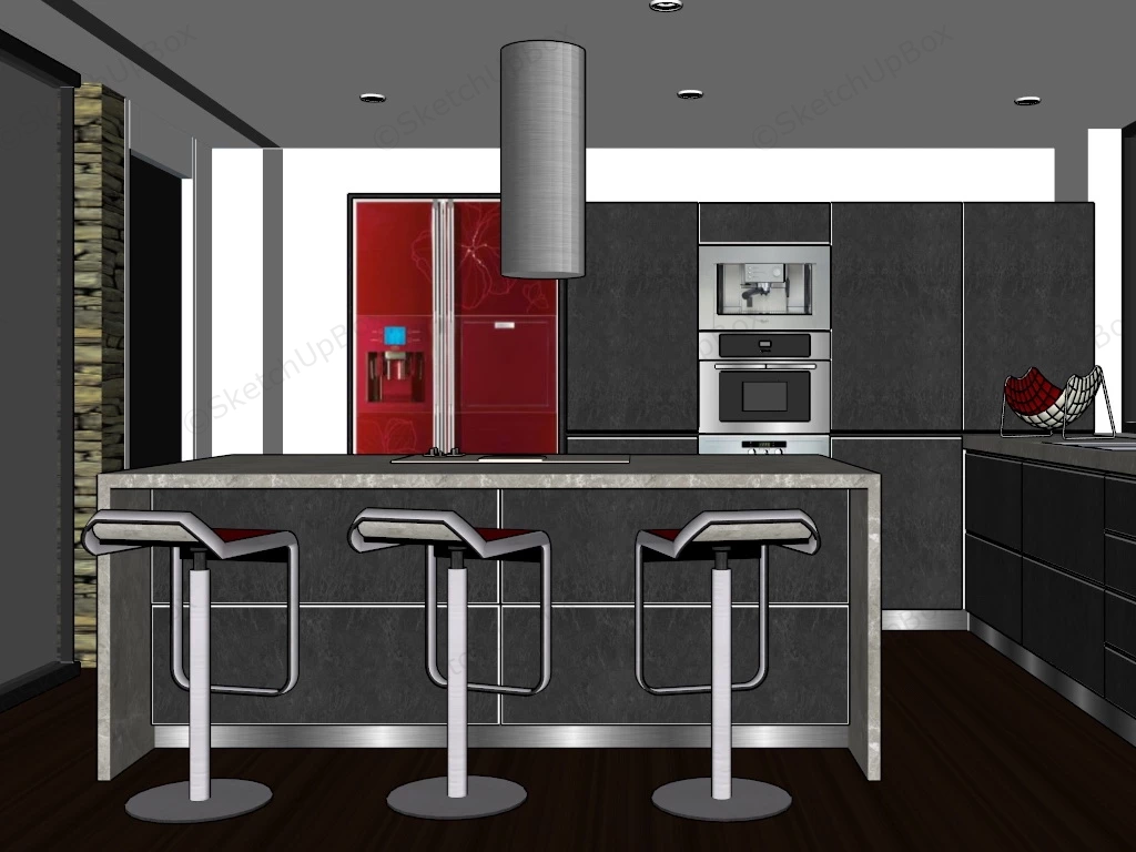 Dark Grey And Red Kitchen sketchup model preview - SketchupBox