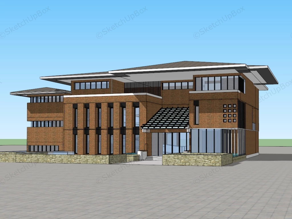 Modern Brick Office Building sketchup model preview - SketchupBox