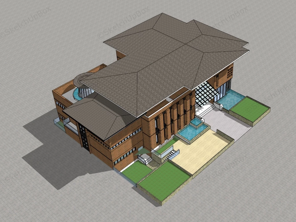 Modern Brick Office Building sketchup model preview - SketchupBox