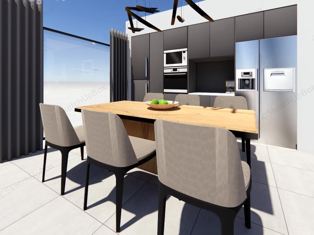 Moden Kitchen With Dining Set sketchup model preview - SketchupBox
