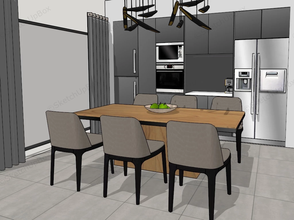 Moden Kitchen With Dining Set sketchup model preview - SketchupBox
