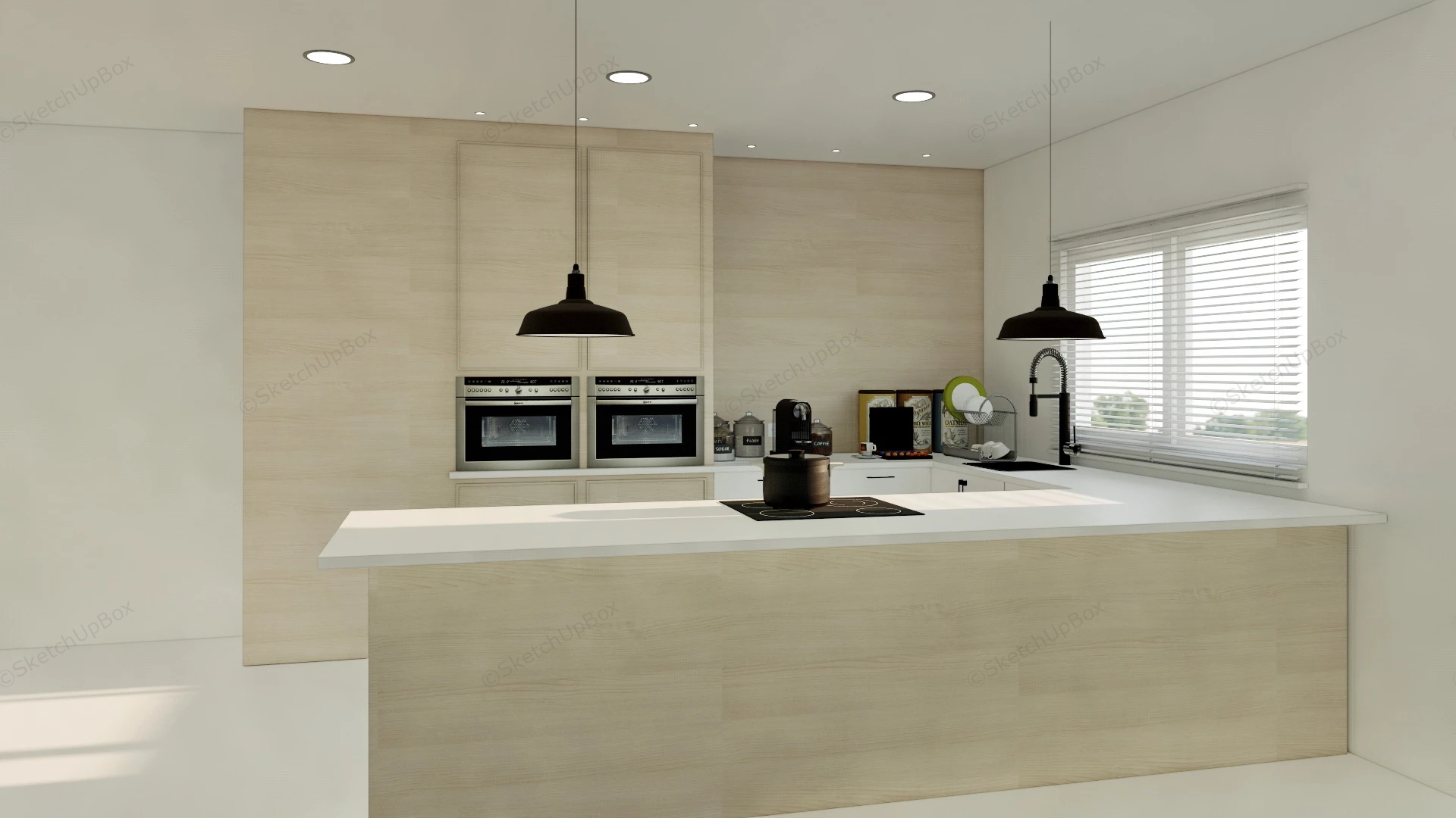Wood And White Kitchen sketchup model preview - SketchupBox