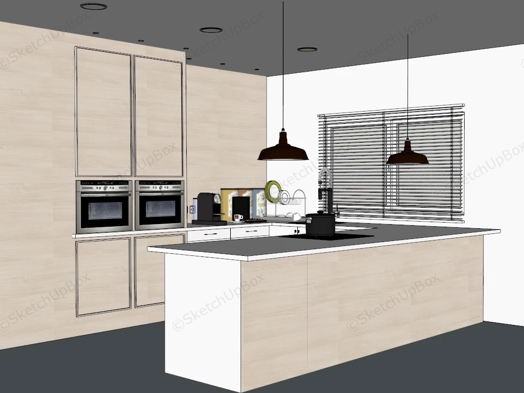 Wood And White Kitchen sketchup model preview - SketchupBox