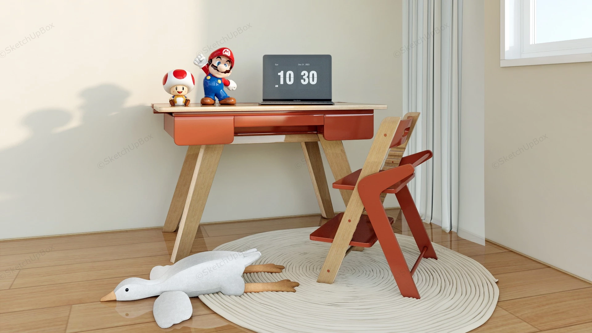 Kids Computer Desk And Chair Set sketchup model preview - SketchupBox