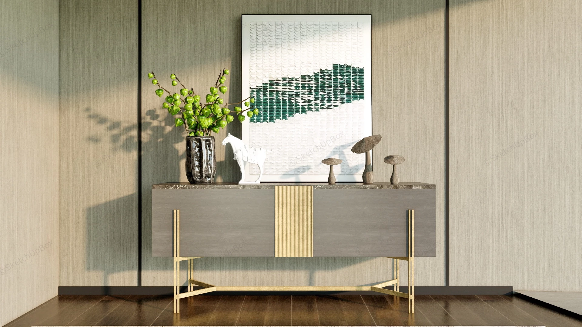 Mid Century Modern Accent Entryway Cabinet sketchup model preview - SketchupBox