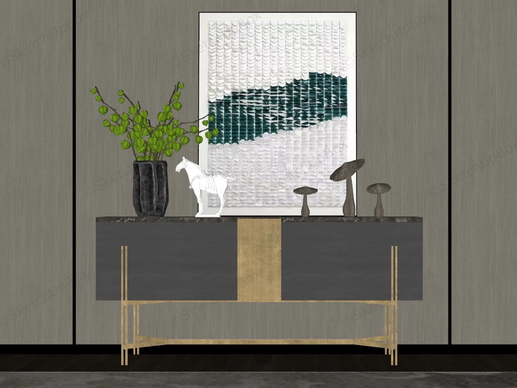 Mid Century Modern Accent Entryway Cabinet sketchup model preview - SketchupBox