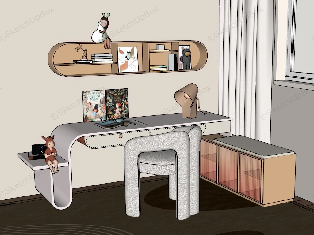 Girls Study Room Furniture sketchup model preview - SketchupBox