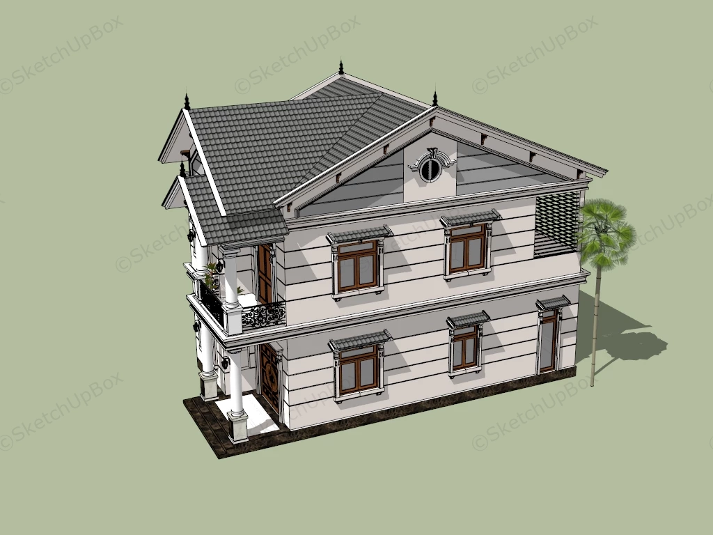 2 Storey Tropical House sketchup model preview - SketchupBox