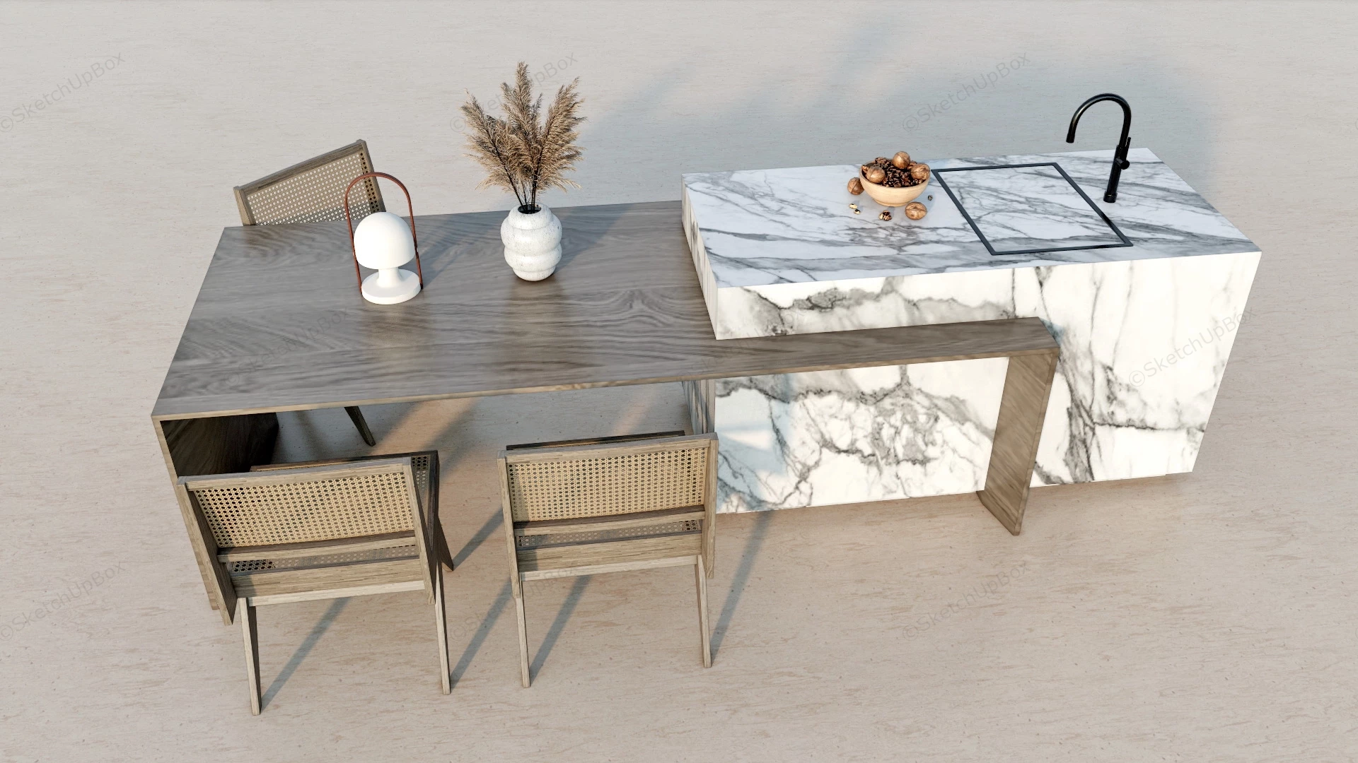 Kitchen Island With Table sketchup model preview - SketchupBox