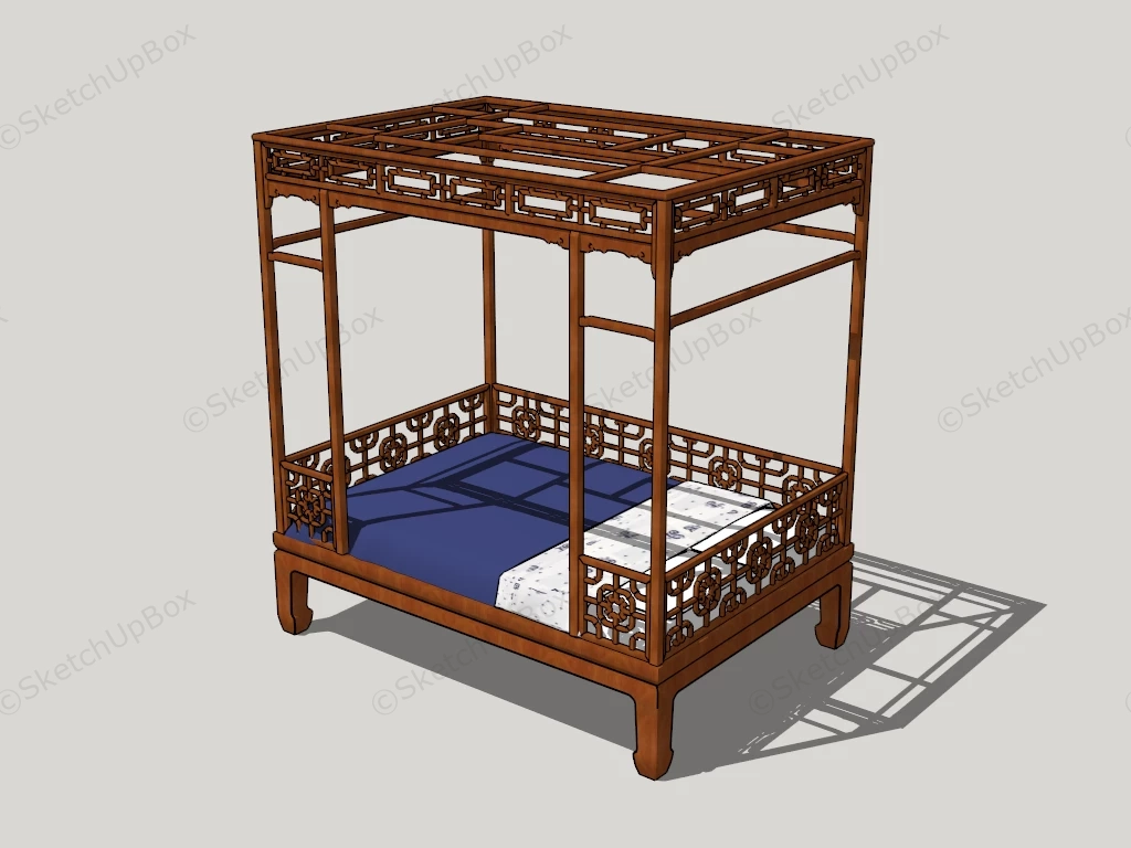 Antique Chinese Canopy Bed sketchup model preview - SketchupBox
