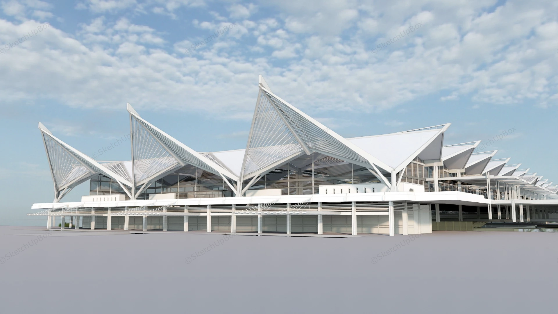 Modern Railway Station Architecture sketchup model preview - SketchupBox