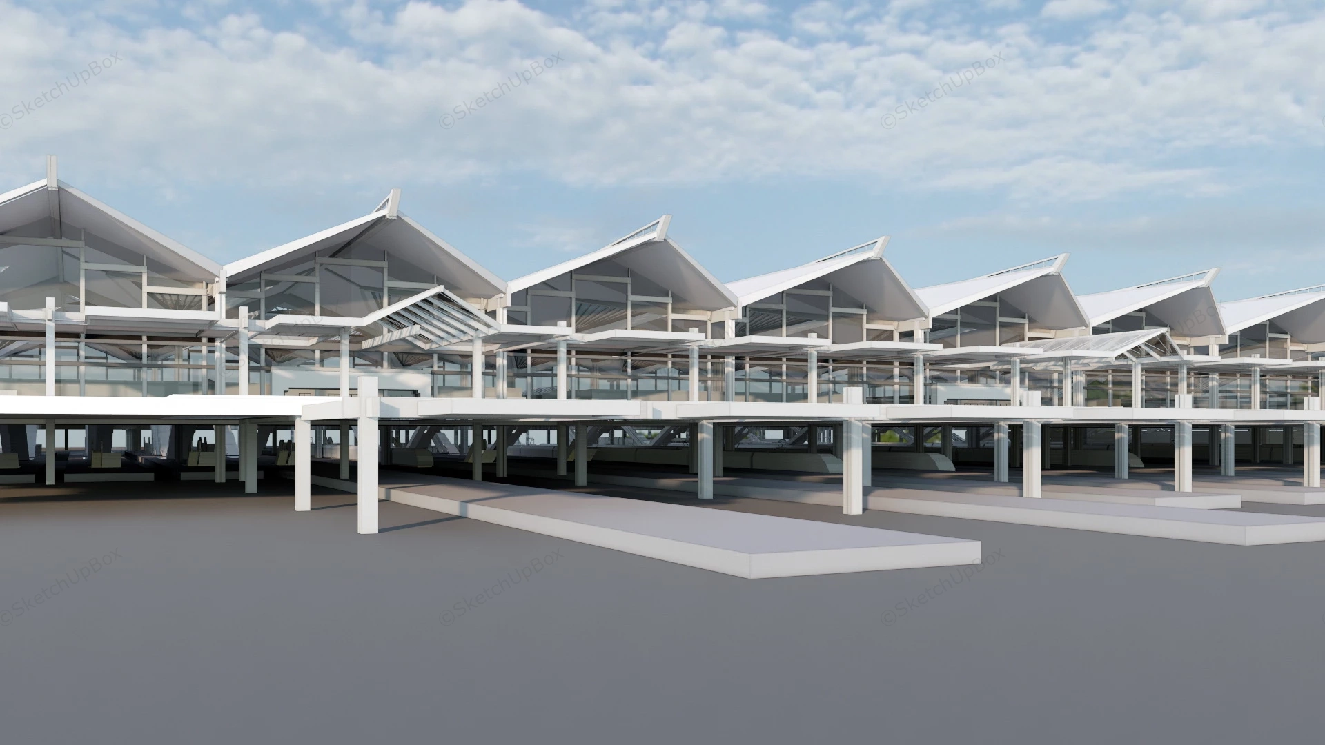 Modern Railway Station Architecture sketchup model preview - SketchupBox