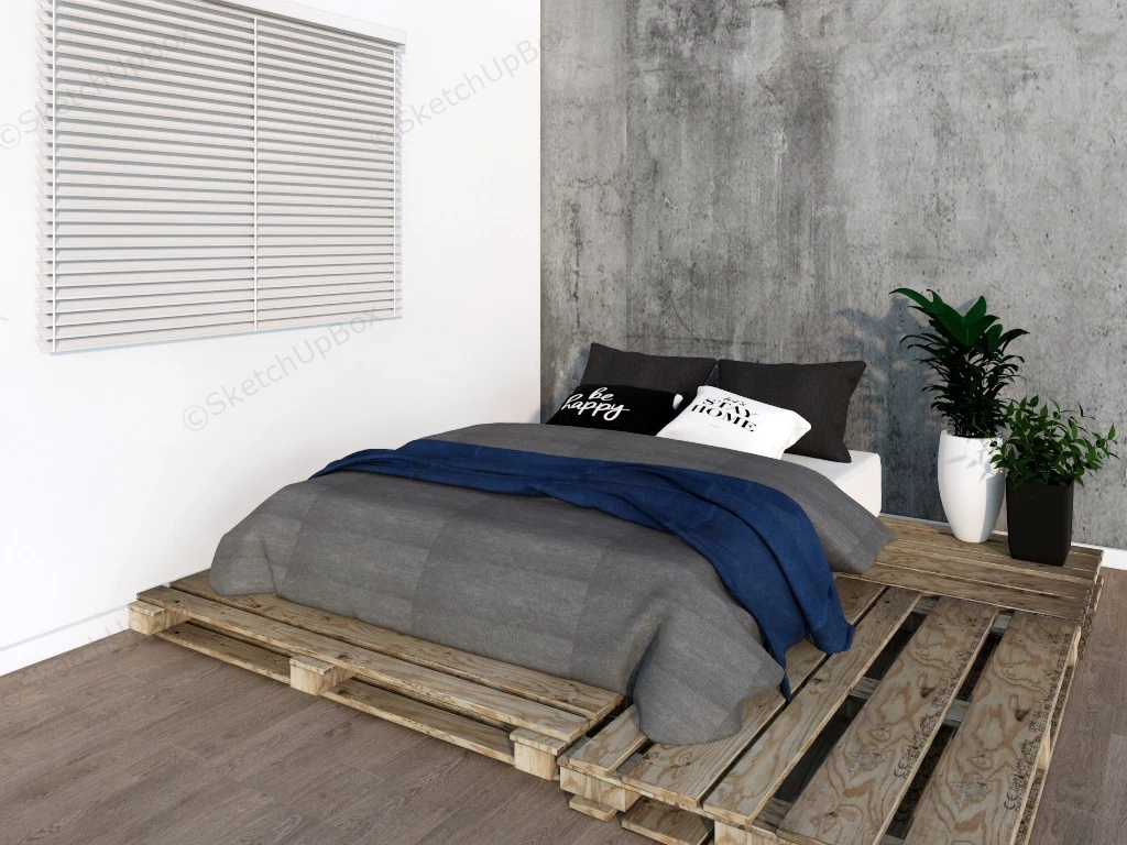 Rustic Wood Board Floor Bed sketchup model preview - SketchupBox