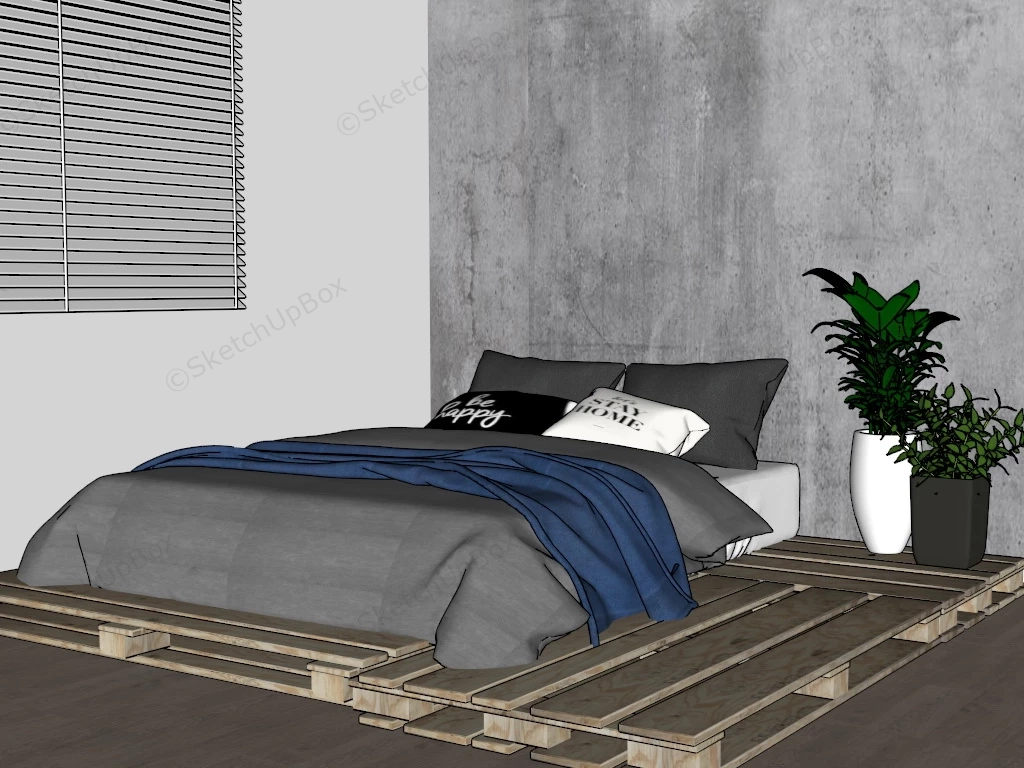 Rustic Wood Board Floor Bed sketchup model preview - SketchupBox