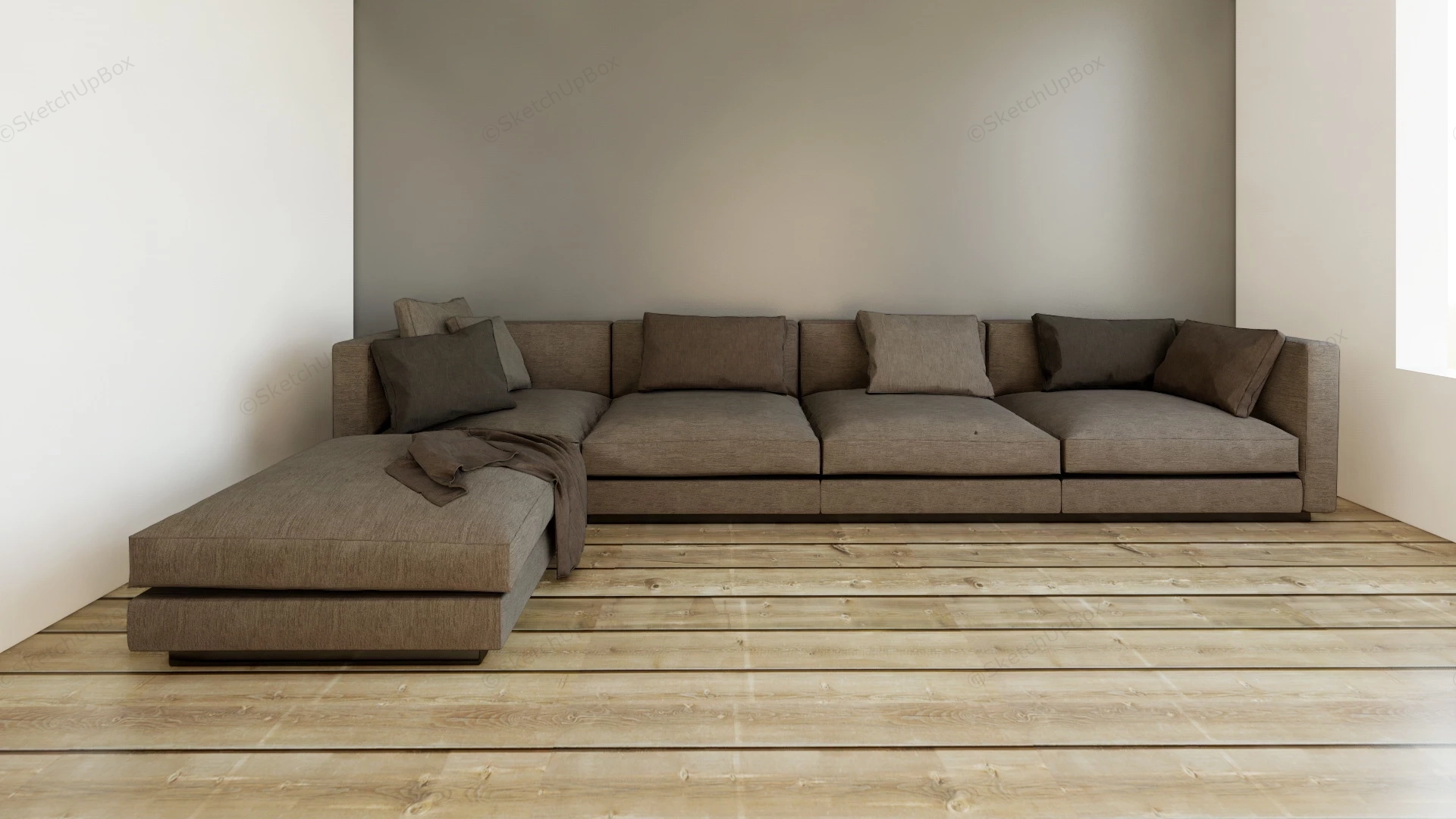 Grey Fabric Sectional Sofa sketchup model preview - SketchupBox