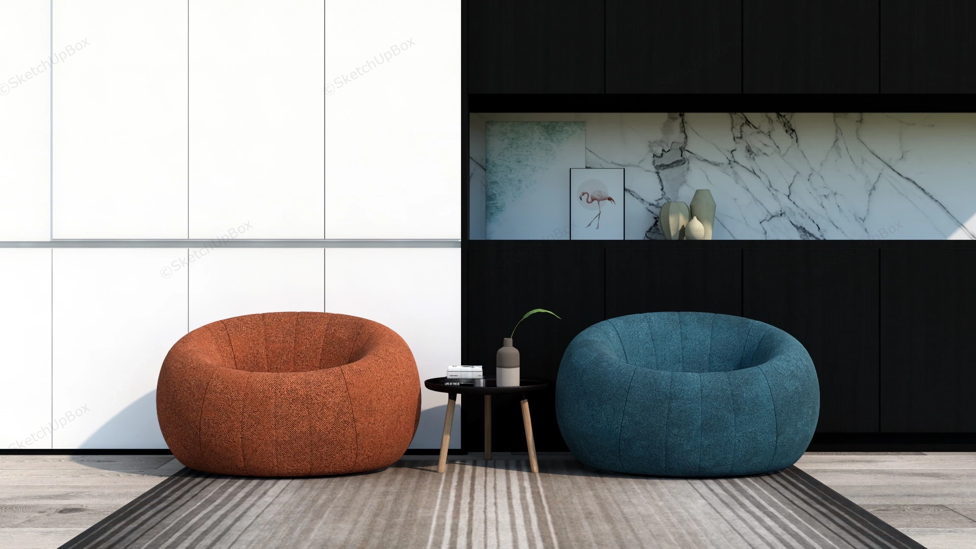 Round Bean Bag Chair Set sketchup model preview - SketchupBox