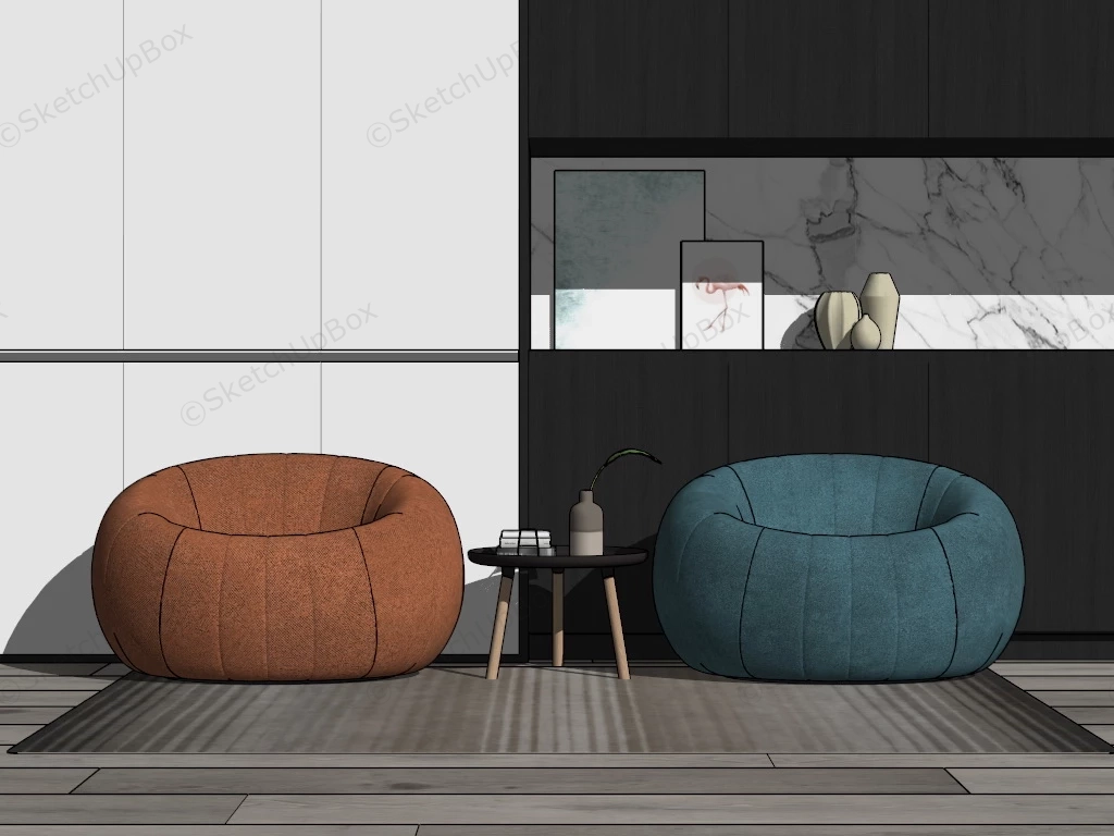 Round Bean Bag Chair Set sketchup model preview - SketchupBox