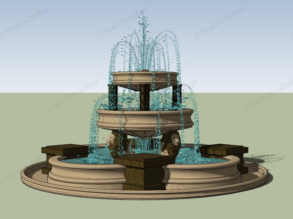 3 Tier Large Lion Fountain sketchup model preview - SketchupBox