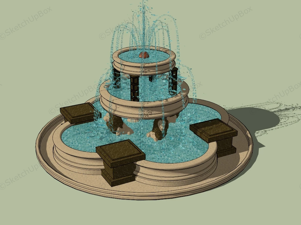 3 Tier Large Lion Fountain sketchup model preview - SketchupBox