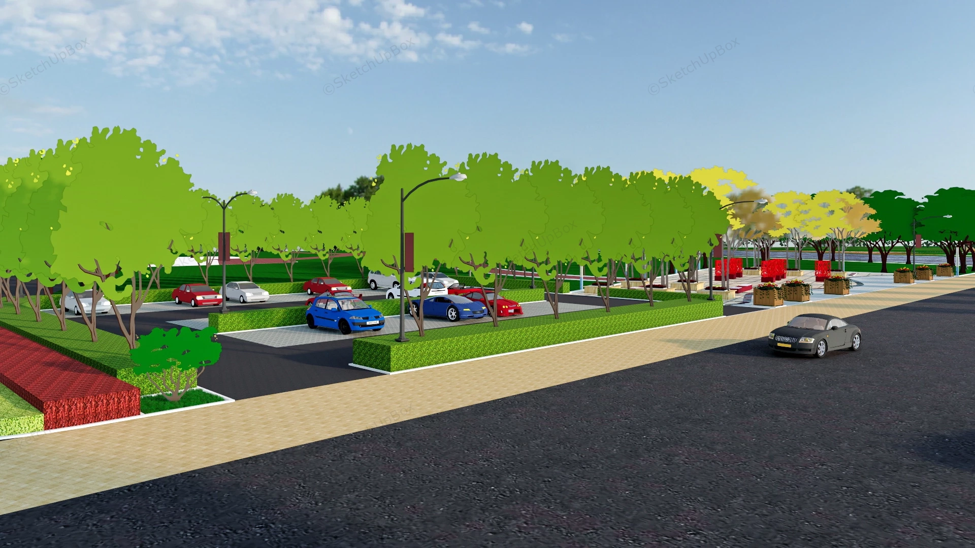 Square & Parking Lot Design sketchup model preview - SketchupBox