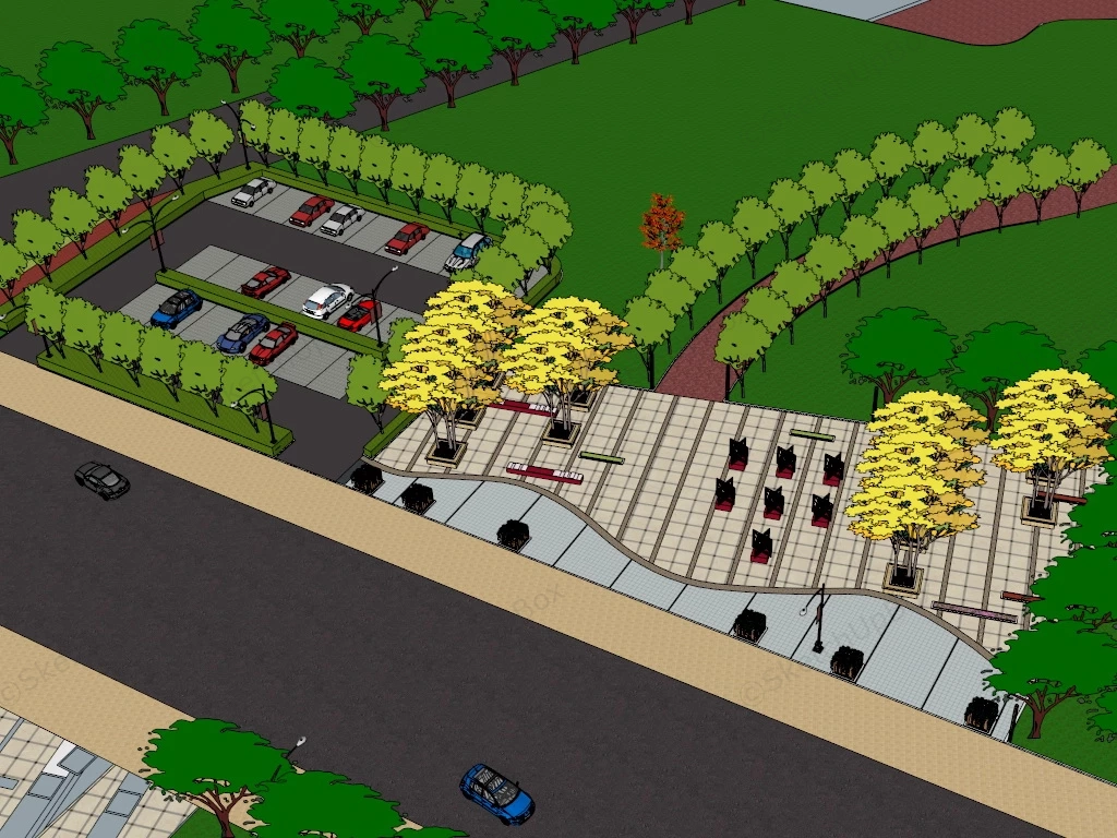 Square & Parking Lot Design sketchup model preview - SketchupBox