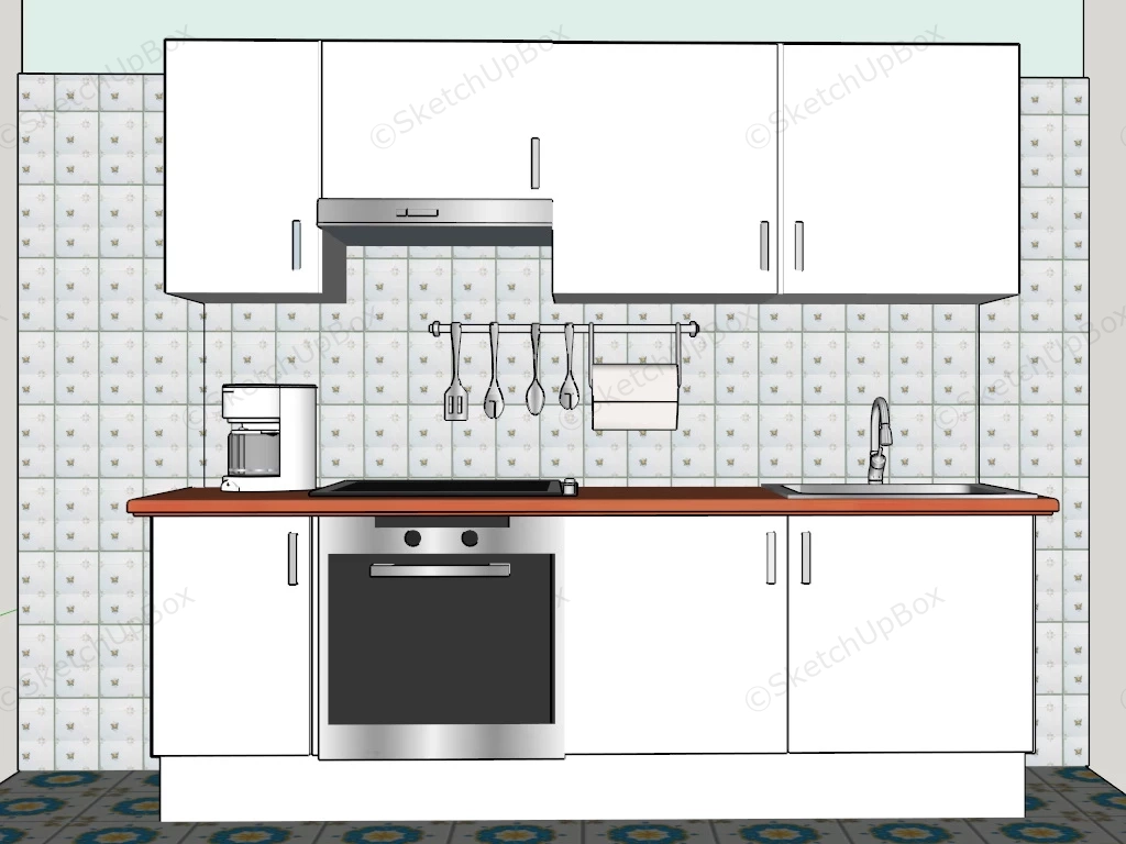 Modern White Kitchen For Small Apartment sketchup model preview - SketchupBox