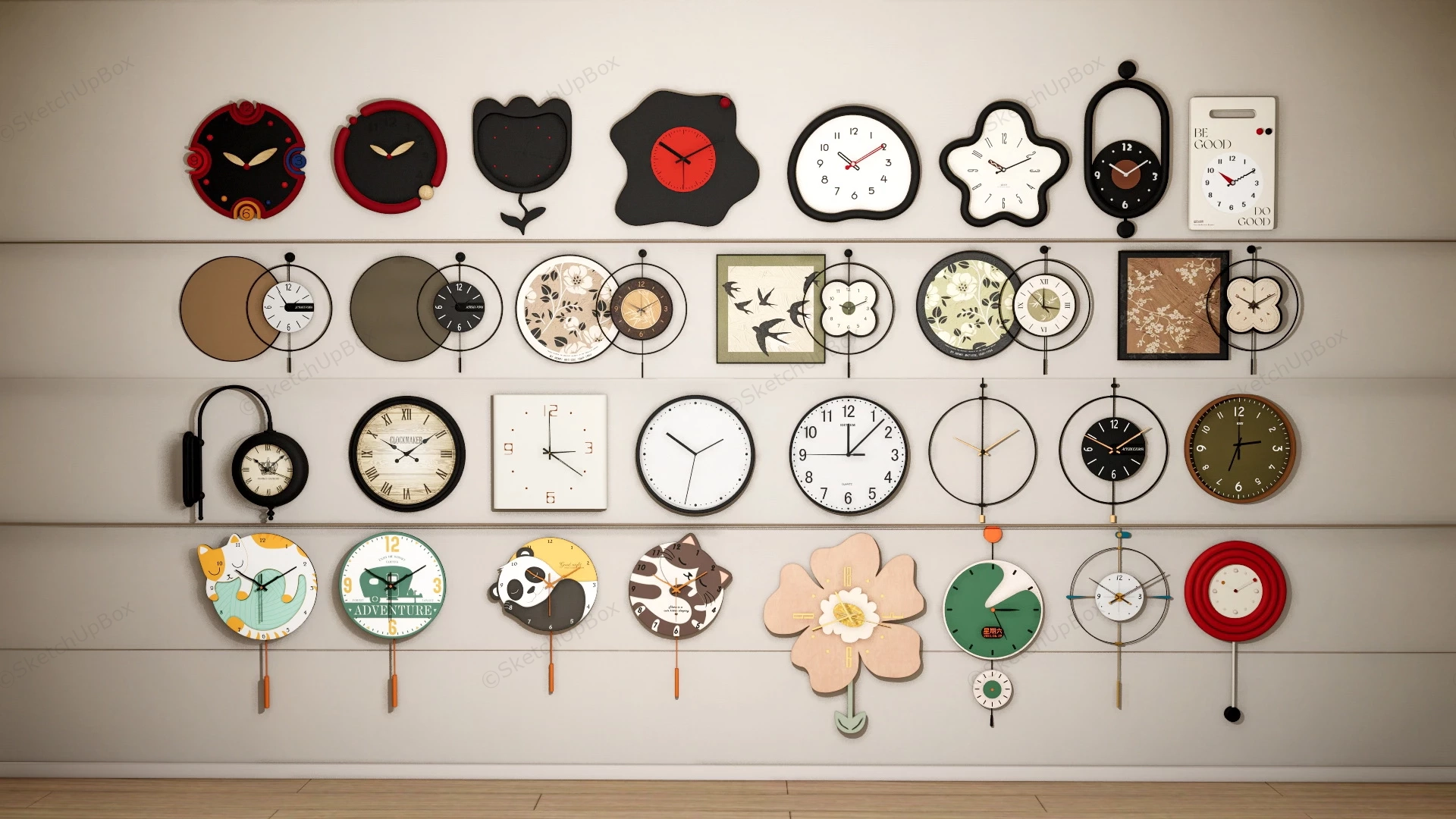 Modern Decorative Wall Clocks sketchup model preview - SketchupBox