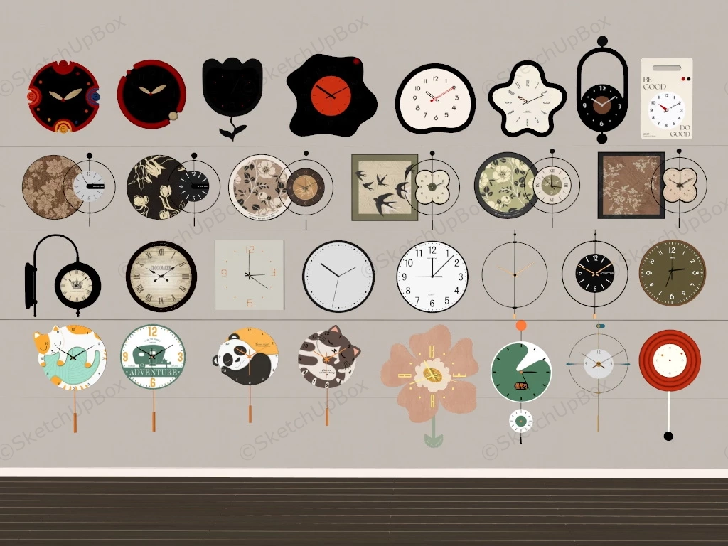 Modern Decorative Wall Clocks sketchup model preview - SketchupBox