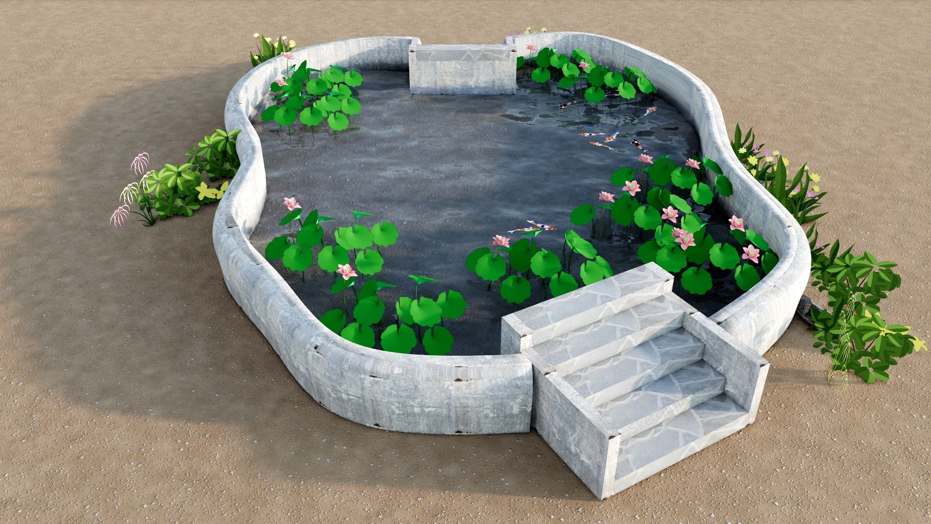 Raised Lotus Pond sketchup model preview - SketchupBox